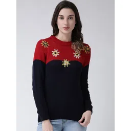 Club York Women Navy Blue & Red Colourblocked Pullover Sweater-picture-20