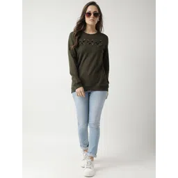 Club York Women Olive Green Solid Sweatshirt image 4