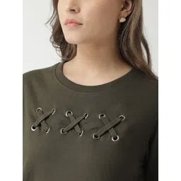 Club York Women Olive Green Solid Sweatshirt image 2