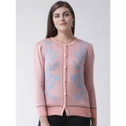 Club York Women Peach-Coloured & Blue Printed Front-Open Sweater-picture-22