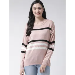 Club York Women Pink Striped Pullover Sweater-picture-24