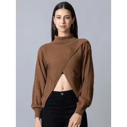 Club York Women Turtle Neck Ribbed Acrylic Pullover-picture-31