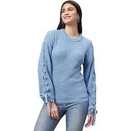 club york Women’s Knitted Sweater | Round Neck Full Sleeve Winter Pullover Top_CYCW652_L Blue-picture-27