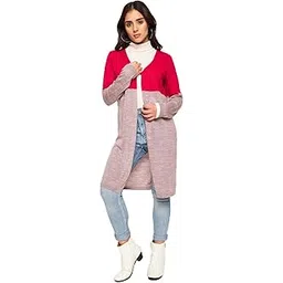 club york Women’s Longline Cardigan | Colorblock Open Front Winter Shrug_CYCW671_XL Pink-picture-51