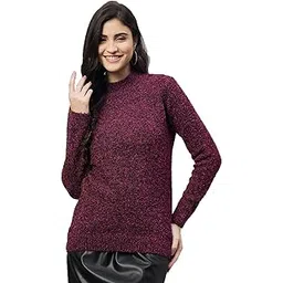 club york Women’s Maroon Knitted Sweater | Winter Wear Pullover for Women | Ribbed Full Sleeve Round Neck_CYCW637_M-picture-12