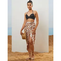 CMGE Tropical Printed Bow-Detailed Knee-Length Wrap Skirt-picture-18