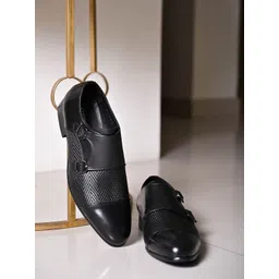 Cobblerz Men Textured Leather Formal Monk Shoes-picture-35