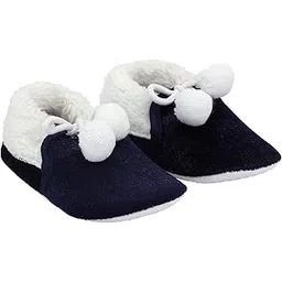 coco candy Unisex Kids Fur & Pom Pom New Born Infant Baby Shoes in Navy Blue Velvet - Navy Blue, 3 Months to 12 Months-picture-21