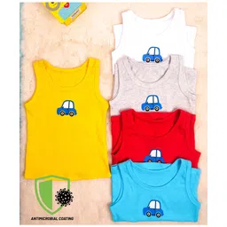 COCOON ORGANICS Anti-Microbial Pack Of 5 Sleeveless Car Print Vests - Multi Colour-picture-25
