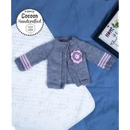 COCOON ORGANICS Full Sleeves Handcrafted Floral Applique Shrug - Grey-picture-19