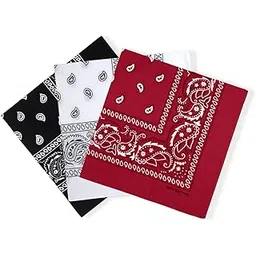cocopuss 22"X22" Cotton Bandanas for Men & Women Pasiley Cowboy Bandana Handkerchiefs for Hair, Navy/White/Red, 3ps image 1