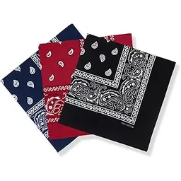 cocopuss 22"X22" Cotton Bandanas for Men & Women Pasiley Cowboy Bandana Handkerchiefs for Hair, Navy/Red/Black, 3ps-picture-10
