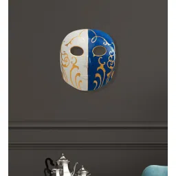 cocovey Blue- White-Golden Metal 15.74 Inch Elegance Duo Wall Mask-picture-26