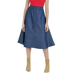 codaisy Blue Western Denim Skirt for Women and Girls - Stylish A-Line Elastic Waist Knee-Length Long Flared Skirts Dress for Both Casual and Formal Occasions-picture-22