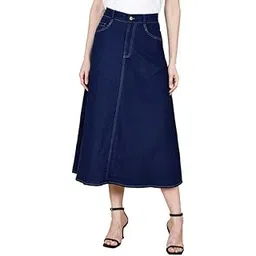 codaisy Long Blue Denim Skirt for Women, Zip Fly Western Jeans Skirt-picture-46