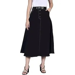 codaisy Trendy Western-Style Black Washed a-line Long Denim midi Skirt for Women - Fashionable and Stylish Casual wear-picture-30