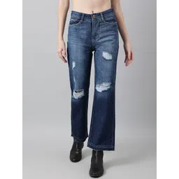 Code 61 Women Blue Wide Leg High-Rise Mildly Distressed Heavy Fade Jeans-picture-24