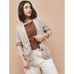 Code By Lifestyle Beige Cotton Regular Fit Striped Blazer-picture-37