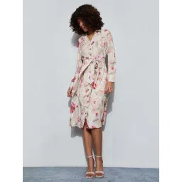 Code By Lifestyle Beige Regular Fit Floral Print Dress-picture-36