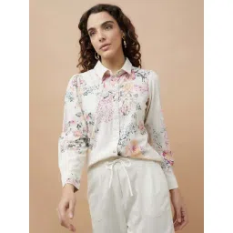 Code By Lifestyle Beige Regular Fit Floral Print Shirt-picture-14
