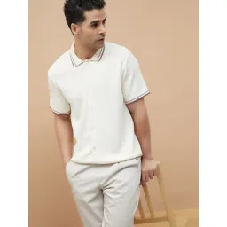Code By Lifestyle Beige Regular Fit Self Pattern Polo T-Shirt-picture-30