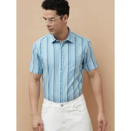 Code By Lifestyle Blue Regular Fit Striped Shirt-picture-29