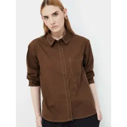 Code by Lifestyle Brown Cotton Plain Shirt-picture-45