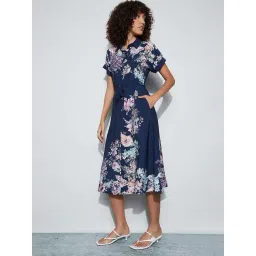 Code By Lifestyle Dark Blue Regular Fit Floral Print Dress-picture-35