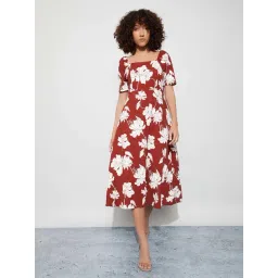 Code By Lifestyle Dark Brown Regular Fit Floral Print Dress-picture-28