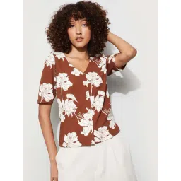 Code By Lifestyle Dark Brown Regular Fit Floral Print Top-picture-24