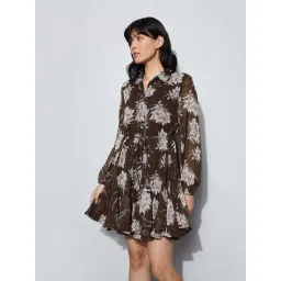 Code By Lifestyle Dark Brown Regular Fit Printed Dress-picture-35
