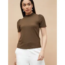 Code By Lifestyle Dark Brown Regular Fit Textured Top-picture-42
