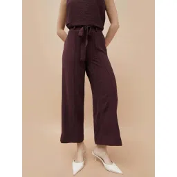 Code By Lifestyle Dark Wine Regular Fit Textured Trousers-picture-36