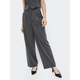 Code by Lifestyle Grey Striped Regular Fit Mid Rise Trousers image 1