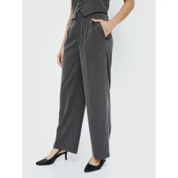 Code by Lifestyle Grey Striped Regular Fit Mid Rise Trousers image 3