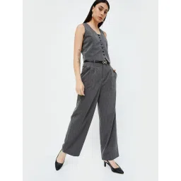Code by Lifestyle Grey Striped Regular Fit Mid Rise Trousers image 4