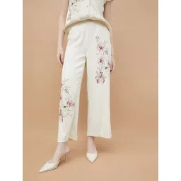 Code By Lifestyle Light Beige Regular Fit Floral Print Trousers-picture-35