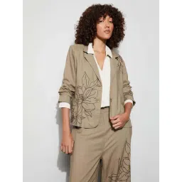 Code By Lifestyle Medium Beige Regular Fit Embroidered Blazer-picture-33