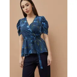 Code By Lifestyle Mid Blue Regular Fit Floral Print Top-picture-31