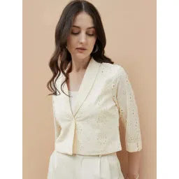 Code By Lifestyle Off White Cotton Regular Fit Embroidered Jacket-picture-14