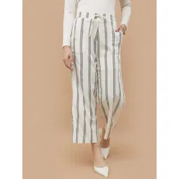 Code By Lifestyle Off White Cotton Regular Fit Striped Trousers-picture-25
