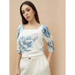 Code By Lifestyle Off White Regular Fit Floral Print Top-picture-12