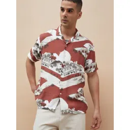 Code By Lifestyle Rust Regular Fit Printed Shirt-picture-12