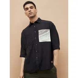 CODE by Lifestyle Spread Collar Contrast Pocket Cotton Casual Shirt-image-40