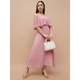 CODE by Lifestyle Women Off-Shoulder Flared Sleeves Accordion Pleats Maxi Dress-picture-16