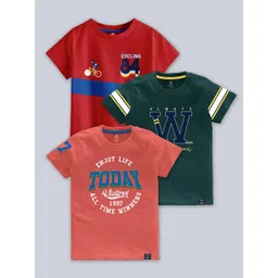 CODEZ Boys Pack Of 3 Typographic Printed Cotton T-shirts-picture-20