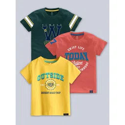 CODEZ Boys Pack Of 3 Typographic Printed Cotton T-shirts-picture-24