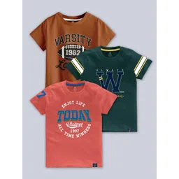 CODEZ Boys Pack Of 3 Typographic Printed Cotton T-shirts-picture-25