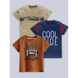 CODEZ Boys Pack Of 3 Typographic Printed Cotton T-shirts-picture-27