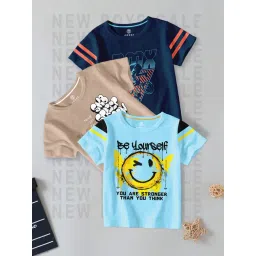 Codez Kids Blue & Beige Printed T-Shirt (Pack Of 3)-picture-25